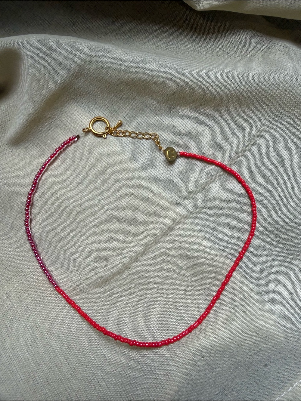 Gold-Pink to Red Beaded Choker Necklace